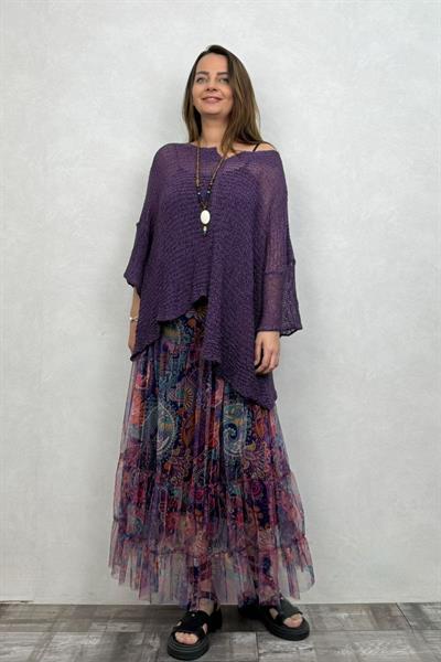Merserize Bluz ve Tül Etek Kombin - Mor Tribal