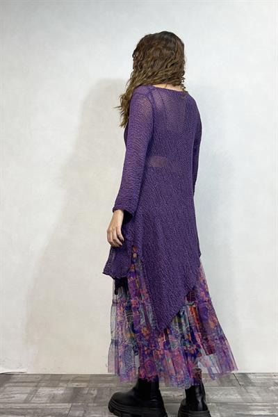Merserize Tunik ve  Tül Etek Kombin - Mor Tribal