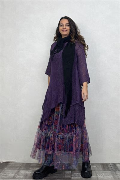 Merserize Tunik ve  Tül Etek Kombin - Mor Tribal