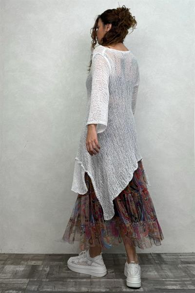 Merserize Tunik ve Tül Etek Kombin - Beyaz Alice