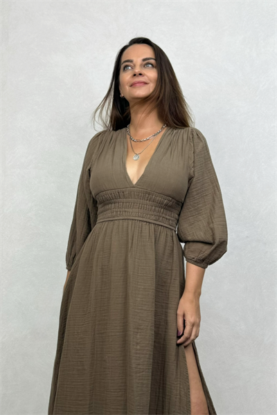 Metis Müslin Elbise Neutral Brown -Doğal Kahve