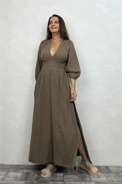 Metis Müslin Elbise Neutral Brown -Doğal Kahve