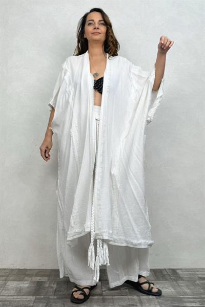 Moneta Uzun Kaftan  - Beyaz