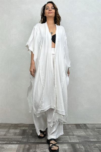 Moneta Uzun Kaftan  - Beyaz