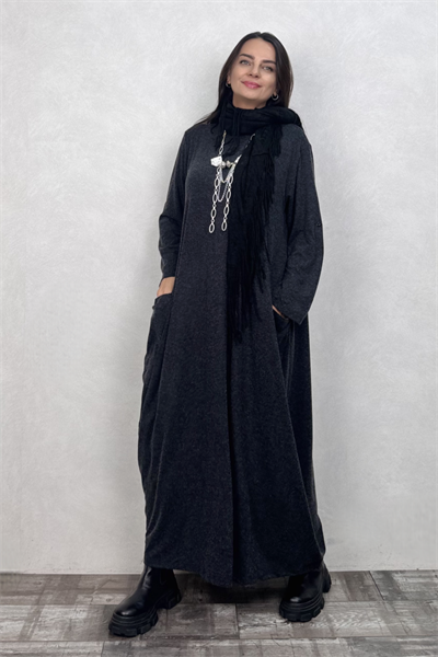 Nilda Cepli Triko Maxi Elbise - Antrasit
