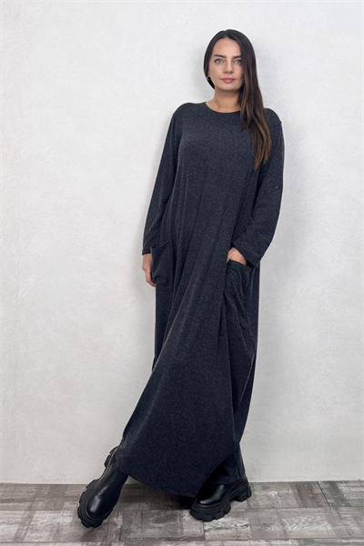 Nilda Cepli Triko Maxi Elbise - Antrasit
