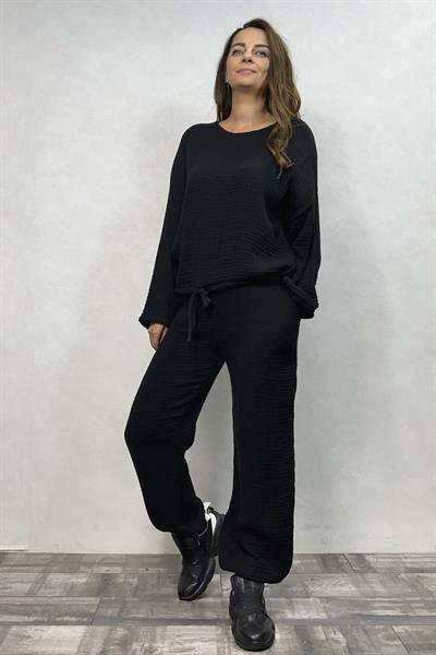 Orfe Müslin Pantolon -  Siyah