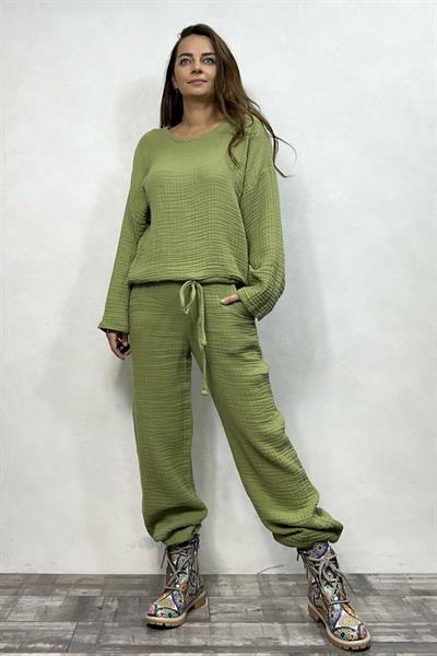 Orfe Müslin Pantolon Sage Green - Yeşil