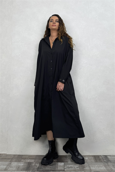 Oversize Gömlek Elbise - Siyah