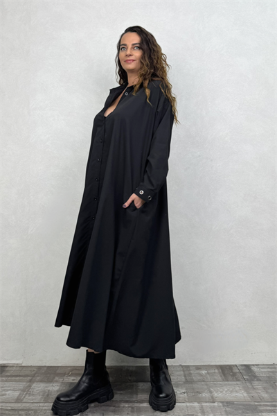 Oversize Gömlek Elbise - Siyah