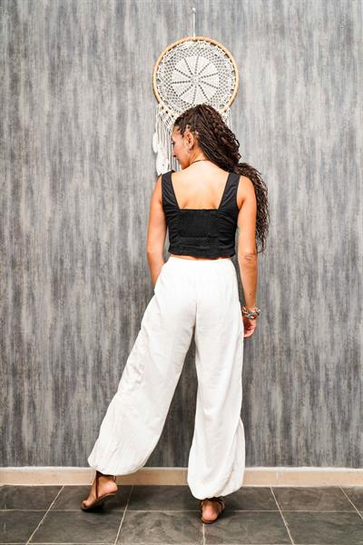Paça Detaylı Düğmeli Pantolon - Beyaz
