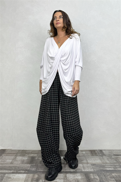 Paça Detaylı Gofre Pantolon - Siyah Mini Ekose