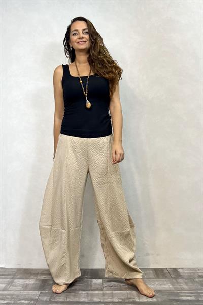 Paça Detaylı Gofre Pantolon - Taş Rengi