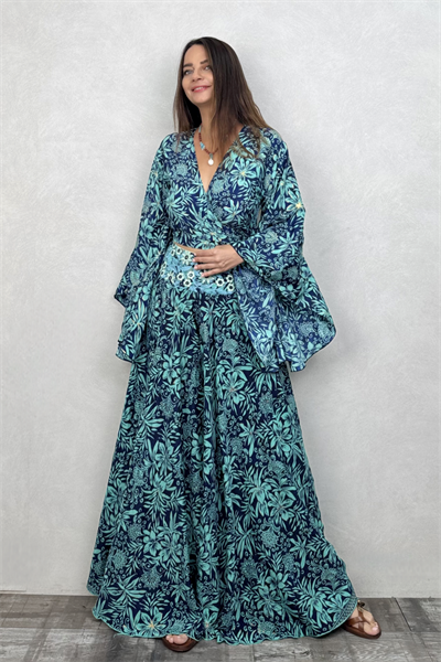 Palermo Kimono Kol İpek Takım - Asia Turkuaz