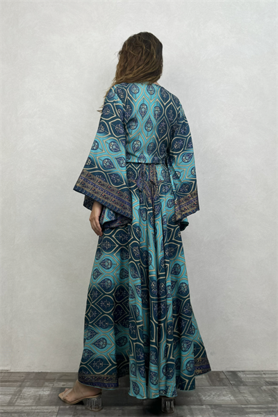 Palermo Kimono Kol İpek Takım - Mavi Kronos