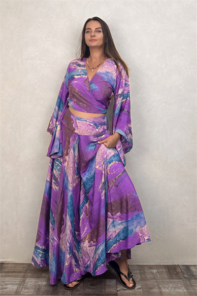 Palermo Kimono Kol İpek Takım - Mor