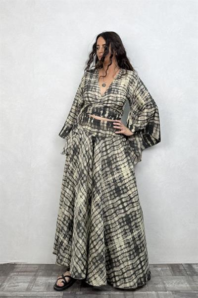 Palermo Kimono Kol İpek Takım - Siyah Eskiz