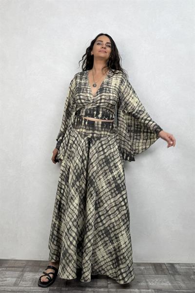 Palermo Kimono Kol İpek Takım - Siyah Eskiz
