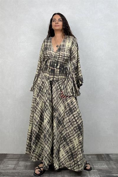Palermo Kimono Kol İpek Takım - Siyah Eskiz