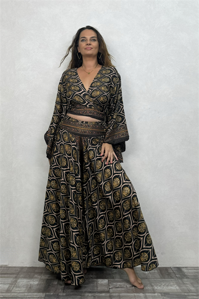 Palermo Kimono Kol İpek Takım - Siyah Kronos