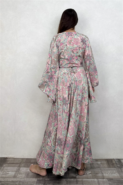 Palermo Kimono Kol İpek Takım - Somon