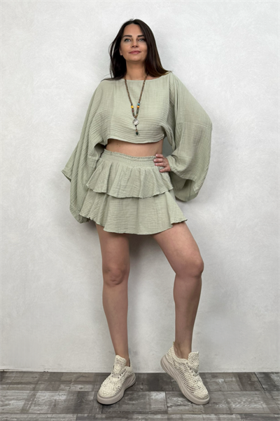Pan Müslin Şort Etek Sea Green - Su Yeşili