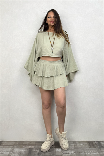 Pan Müslin Şort Etek Sea Green - Su Yeşili