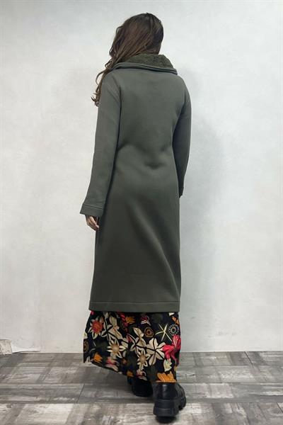 Peluş Astarlı Uzun Mont - Haki