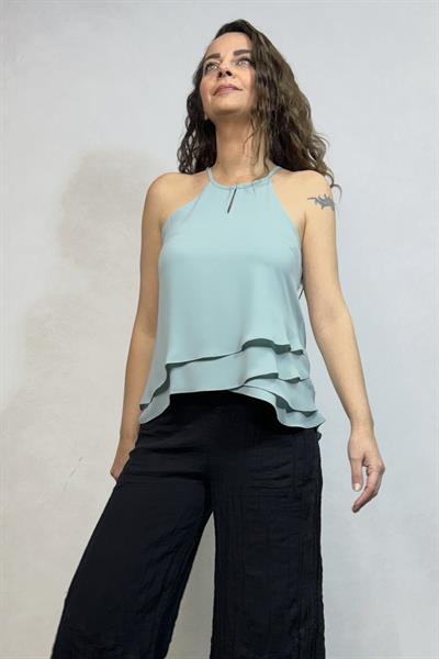 Pencere Detaylı Şık Bluz - Su Yeşili