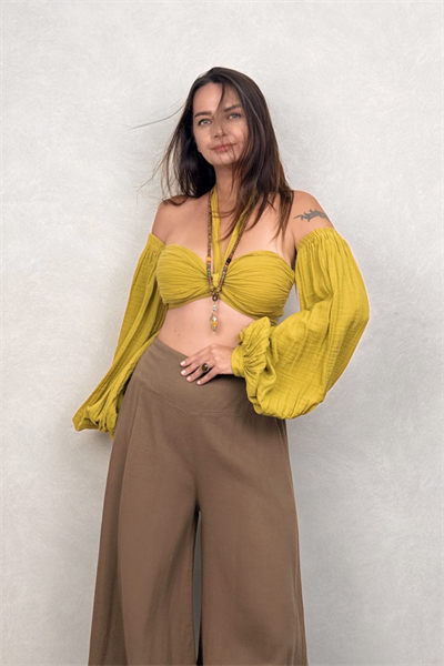 Penelope Üç Parça Crop Golden Olive - Limon Küfü