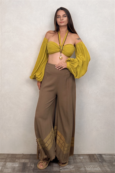 Penelope Üç Parça Crop Golden Olive - Limon Küfü