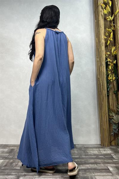 Blanca Perit Müslin Elbise - Moonlight Blue Mavi