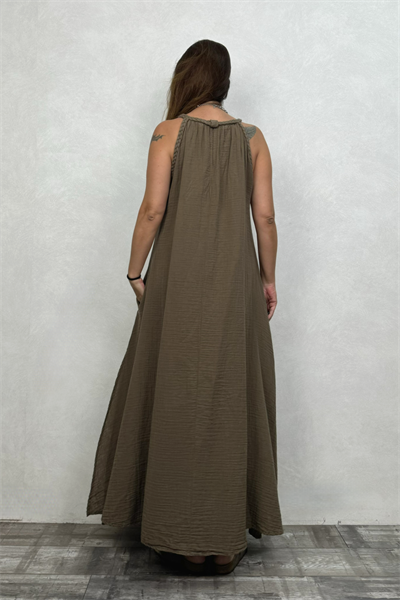 Blanca Perit Müslin Elbise - Neutral Brown Doğal Kahve