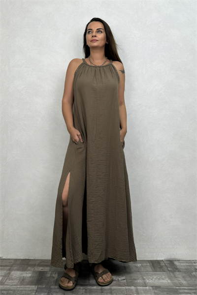 Blanca Perit Müslin Elbise - Neutral Brown Doğal Kahve