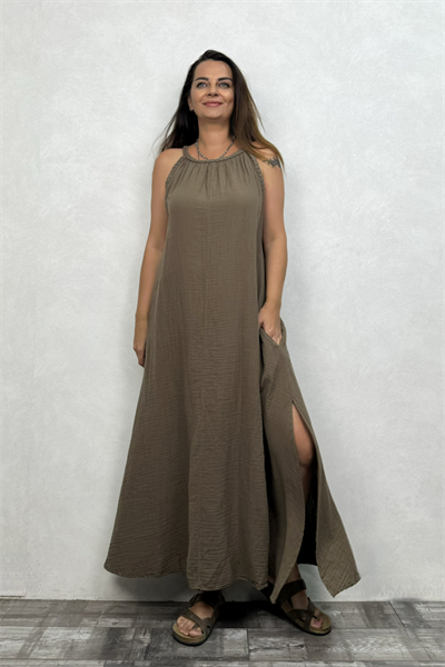 Blanca Perit Müslin Elbise - Neutral Brown Doğal Kahve
