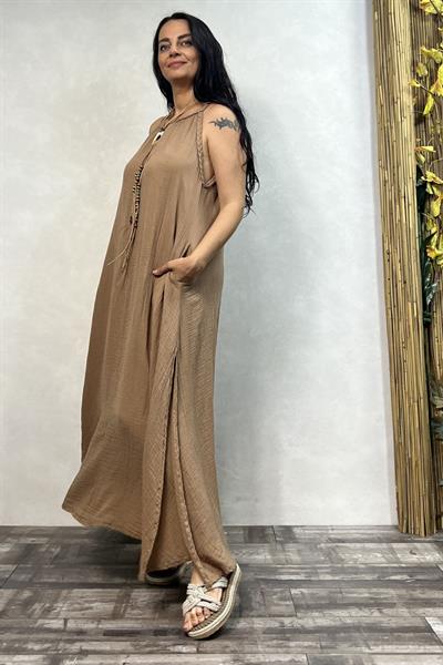 Blanca Perit Elbise - Praline Kahve