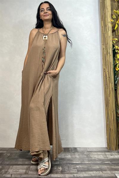 Blanca Perit Elbise - Praline Kahve