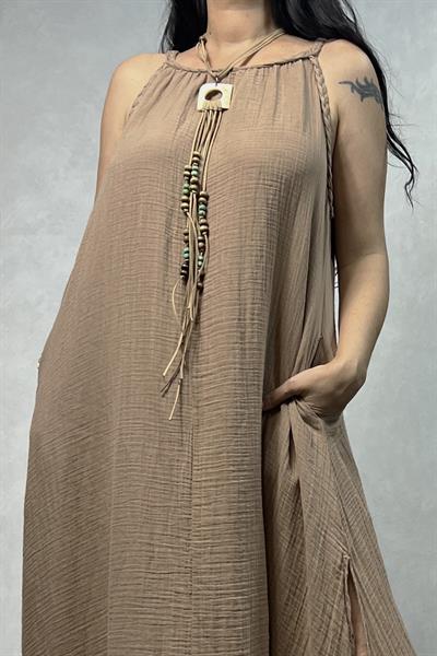 Blanca Perit Elbise - Praline Kahve