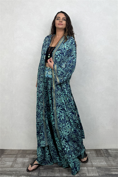 Premium İpek Kimono - Asia Turkuaz
