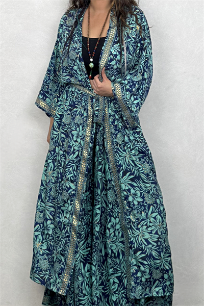 Premium İpek Kimono - Asia Turkuaz