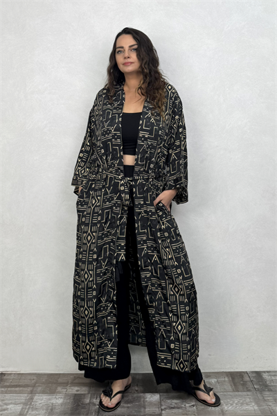 Premium İpek Kimono - Siyah Gold