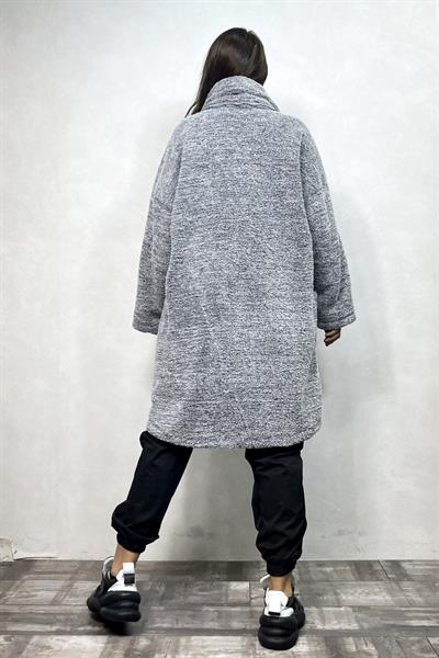 Puffy Peluş Oversize Ceket - Gri