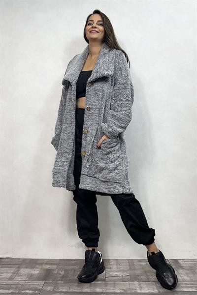 Puffy Peluş Oversize Ceket - Gri