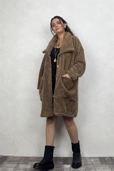 Puffy Peluş Oversize Ceket - Kahverengi
