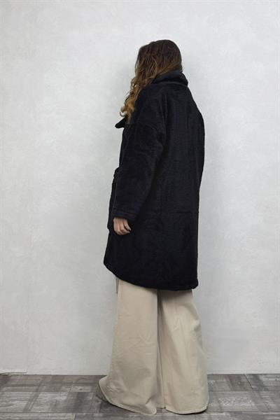 Puffy Peluş Oversize Ceket - Siyah
