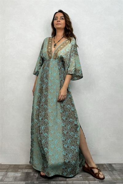 Rachel V Yaka İpek Elbise - Mint