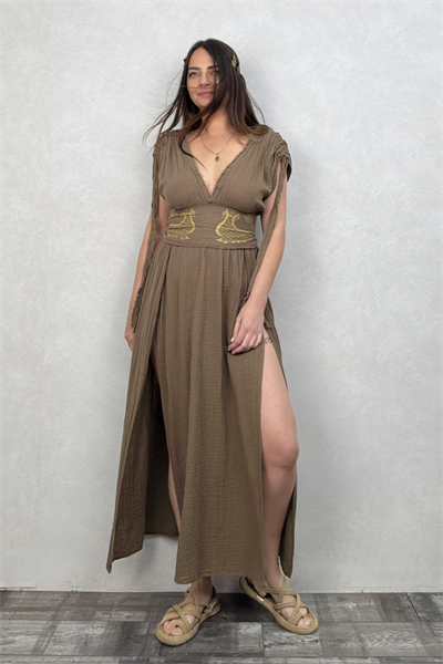 Blanca Şahmeran Elbise - Neutral Brown Doğal Kahve