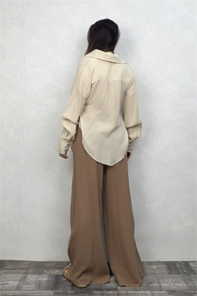 Sakura Bağlamalı Kimono Gömlek - Bej