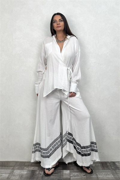 Sakura Bağlamalı Kimono Gömlek - Beyaz