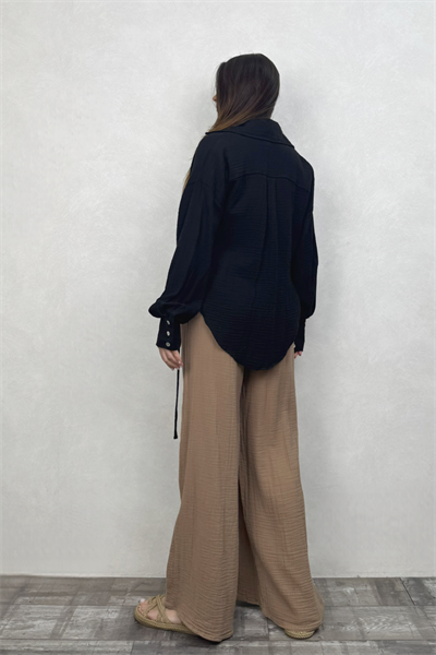 Sakura Bağlamalı Kimono Gömlek - Siyah
